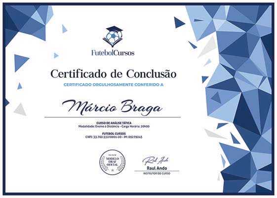 Certificado do Curso de Análise Tática no Futebol